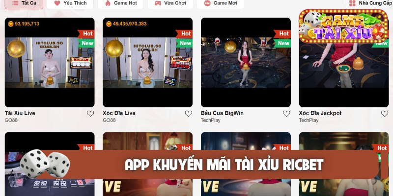 App khuyến mãi Tài Xỉu Ricbet